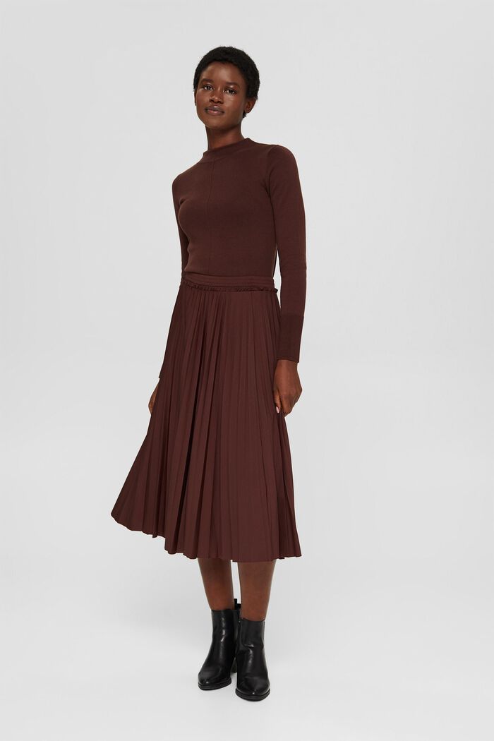 Pleated midi skirt, RUST BROWN, detail image number 1
