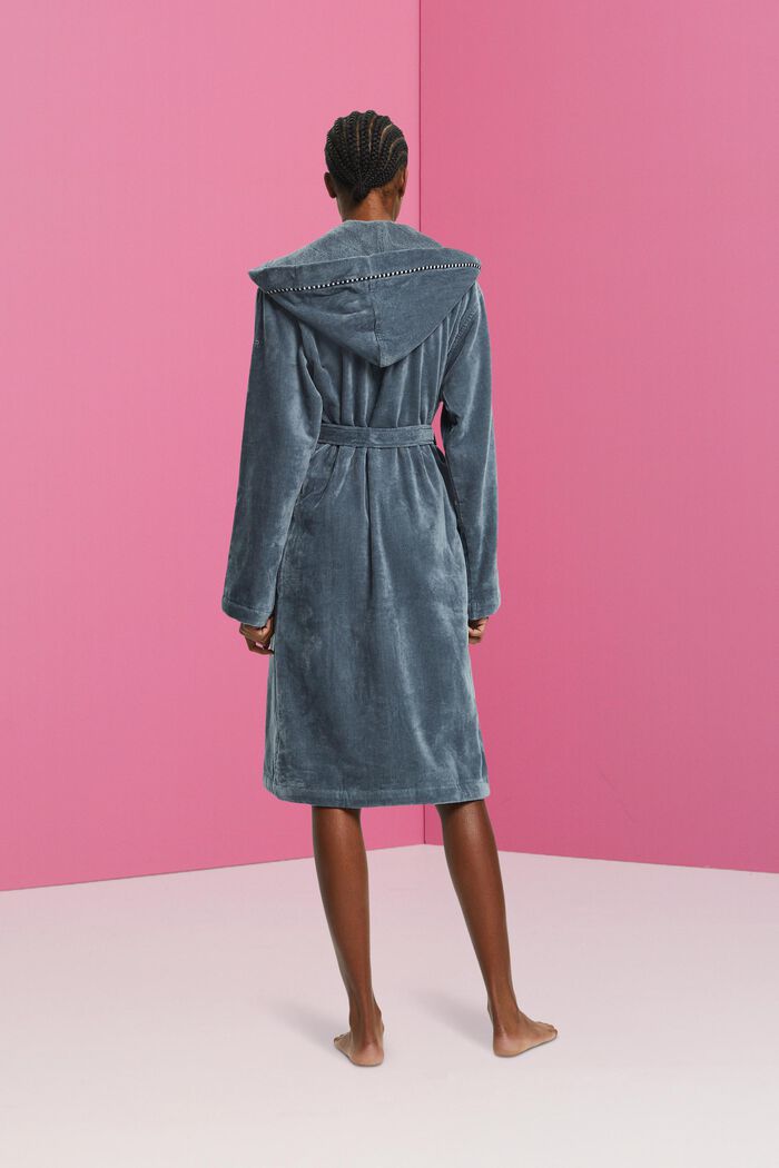 Suede bathrobe made of 100% cotton, GREY STEEL, detail image number 3