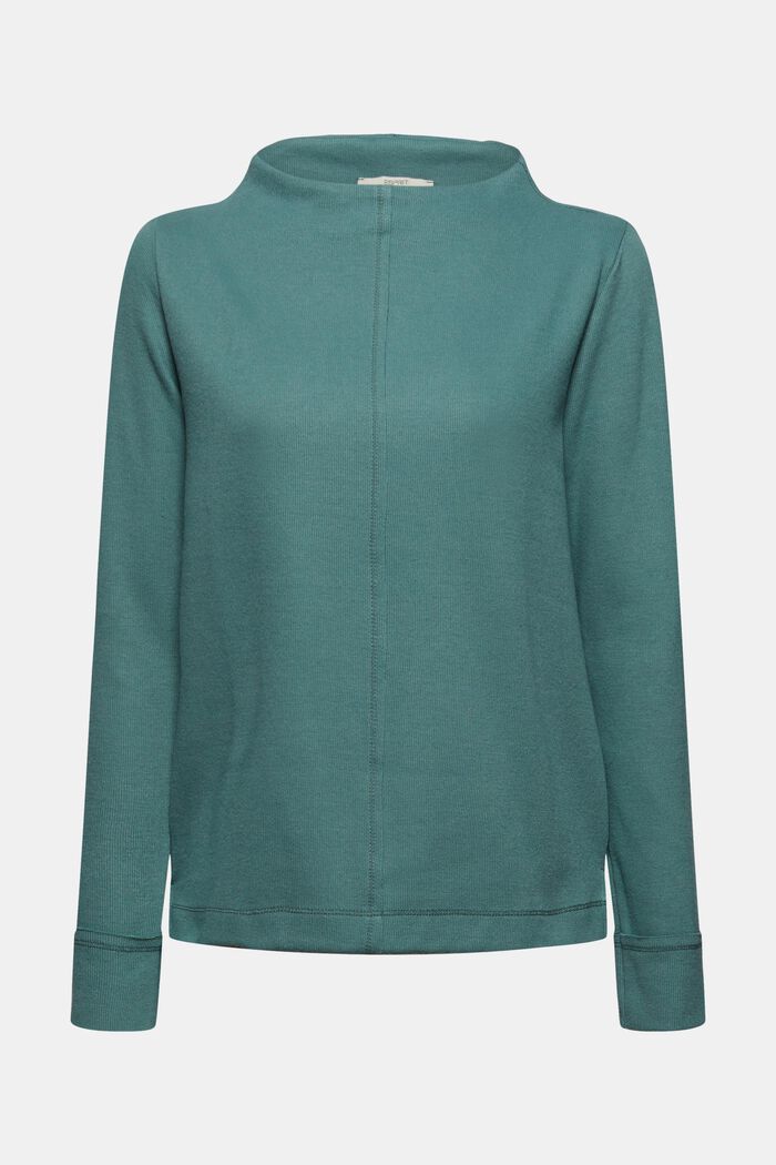 Sweatshirt with a stand-up collar, blended organic cotton, TEAL BLUE, detail image number 7