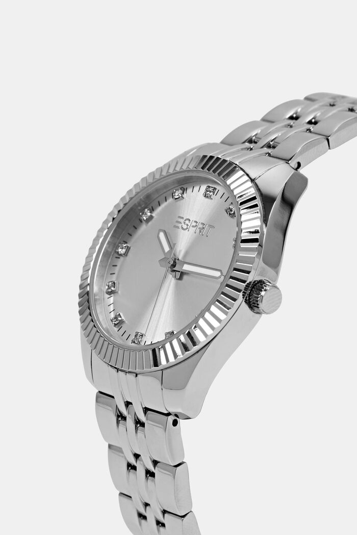 Stainless steel watch with zirconia, SILVER, detail image number 1