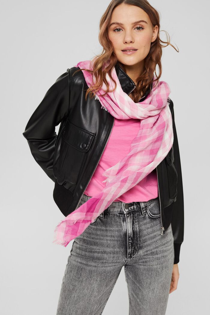 Square scarf with a check pattern, PINK, detail image number 1