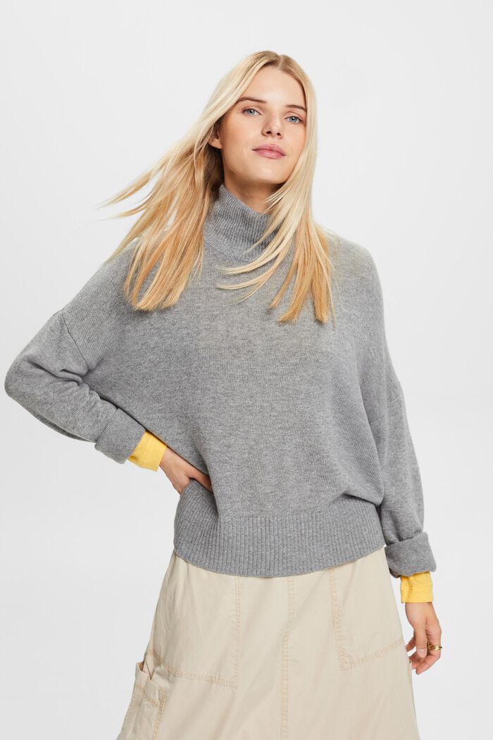 Wool-Blend Mockneck Sweater, MEDIUM GREY, detail image number 1
