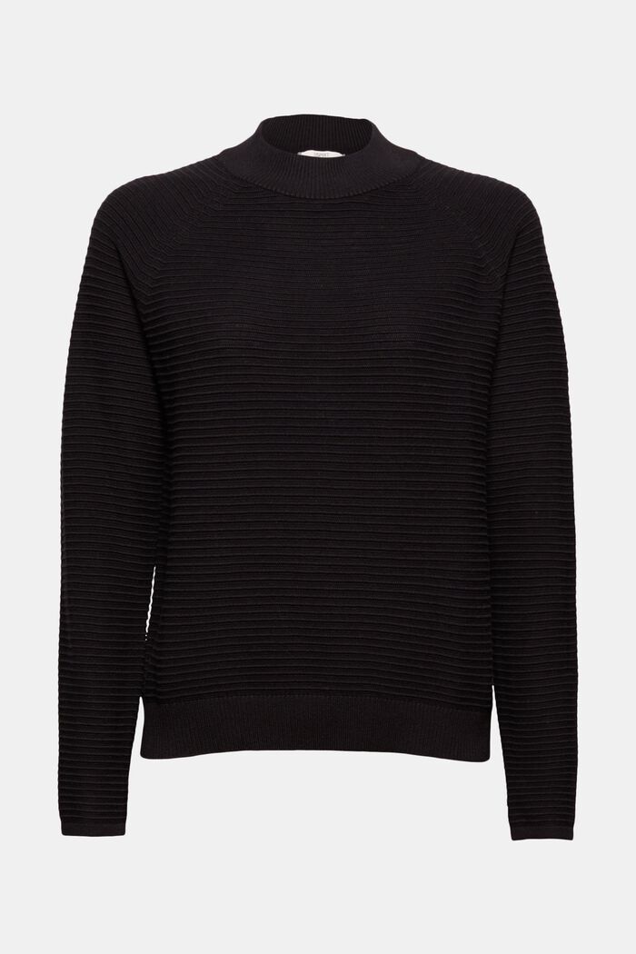 Jumper with a ribbed texture, organic cotton, BLACK, overview
