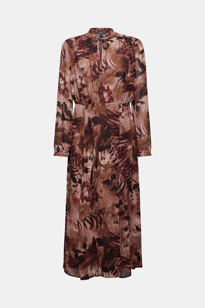 Recycled: printed chiffon midi dress, OLD PINK, overview
