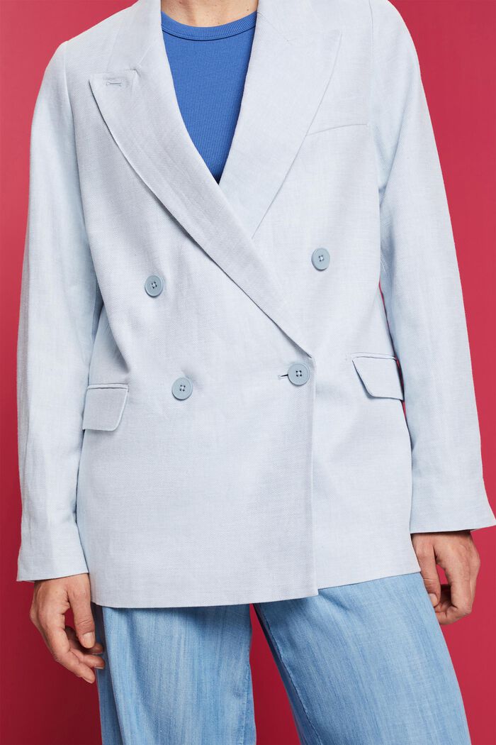 Linen Cotton Double Breasted Blazer, LIGHT BLUE LAVENDER, detail image number 2