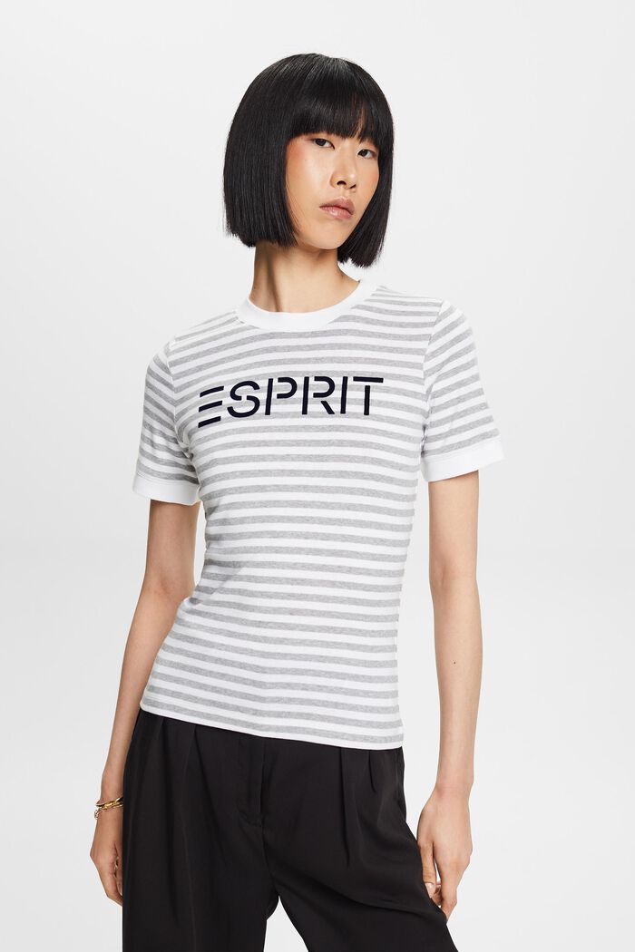 Logo-Print Striped Cotton T-Shirt, WHITE, detail image number 0