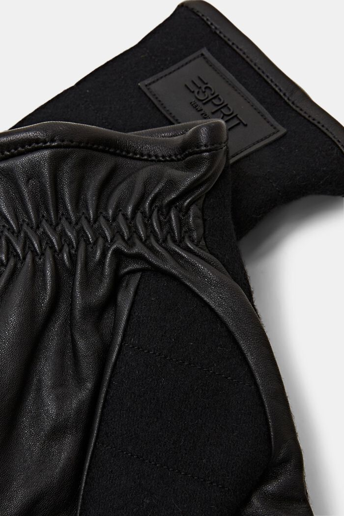 Wool Leather Gloves, BLACK, detail image number 1