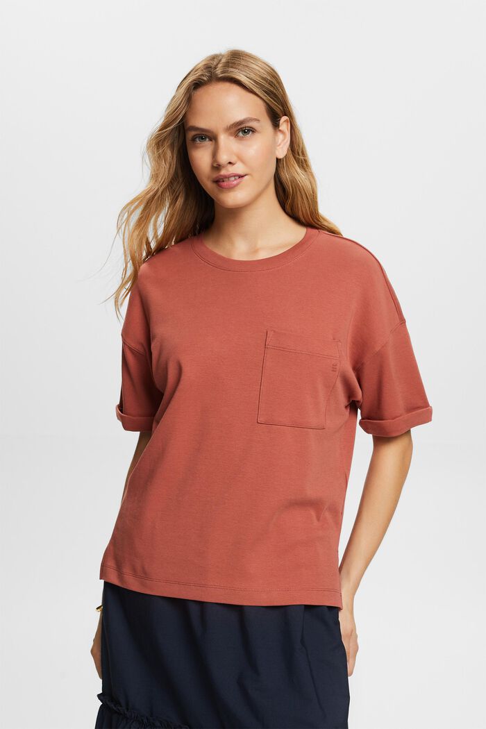 Oversized t-shirt with a patch pocket, TERRACOTTA, detail image number 4