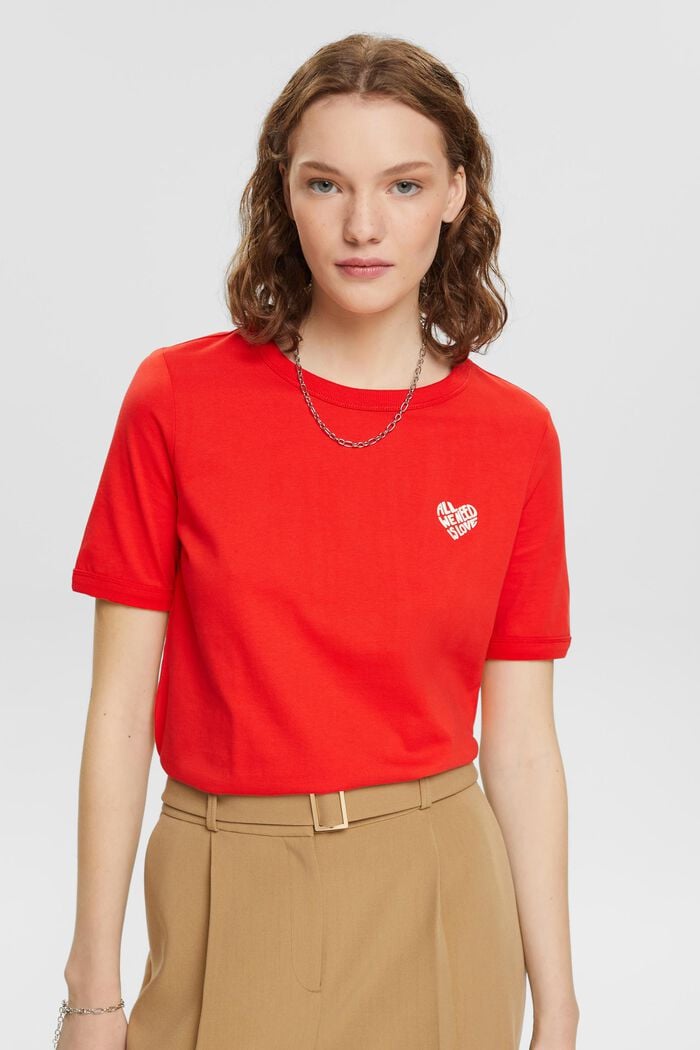 Cotton t-shirt with heart-shaped logo, RED, detail image number 0