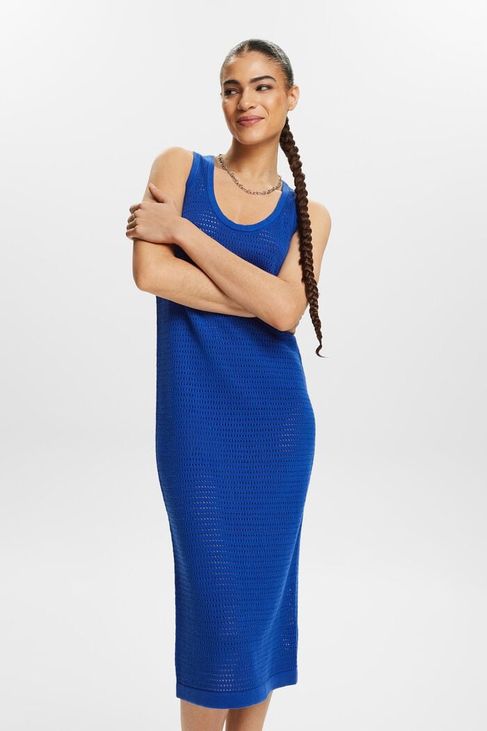Sleeveless Pointelle Midi Dress, BRIGHT BLUE, detail image number 0
