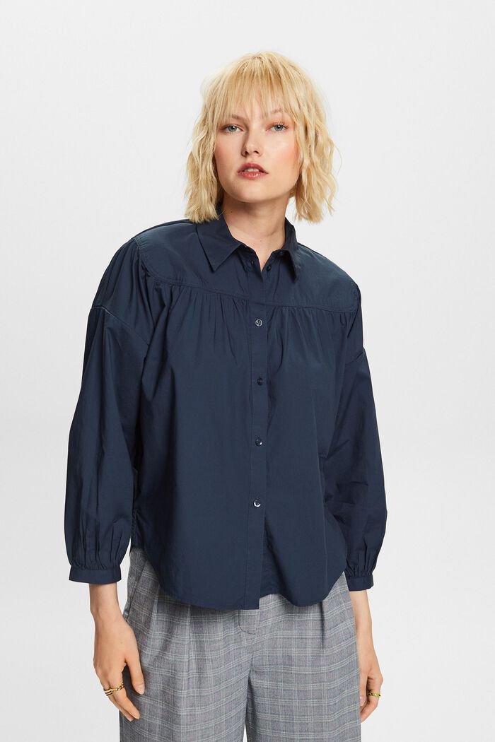 Poplin blouse, 100% cotton, PETROL BLUE, detail image number 0