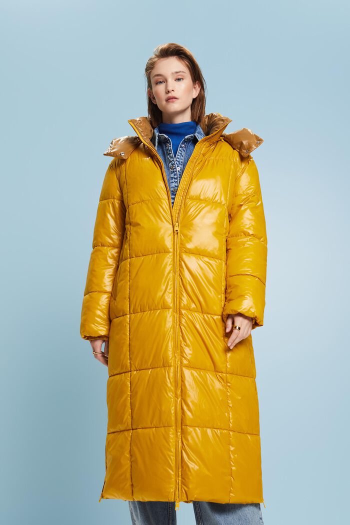 Hooded Padded Quilted Jacket, AMBER YELLOW, detail image number 0