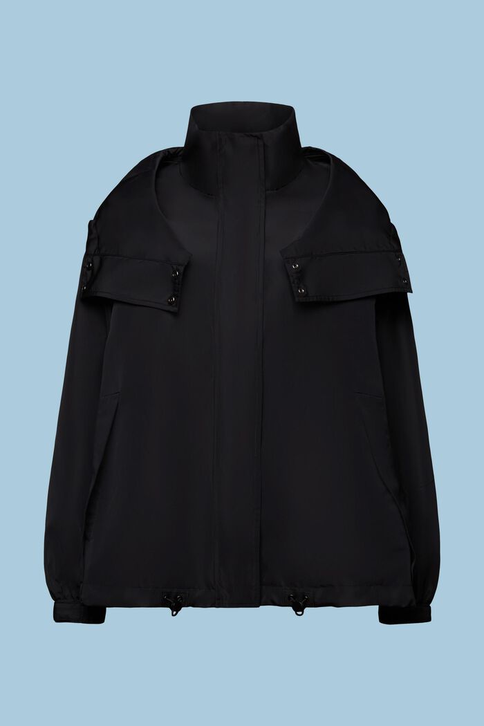 Detachable Hood Rain Jacket, BLACK, detail image number 6