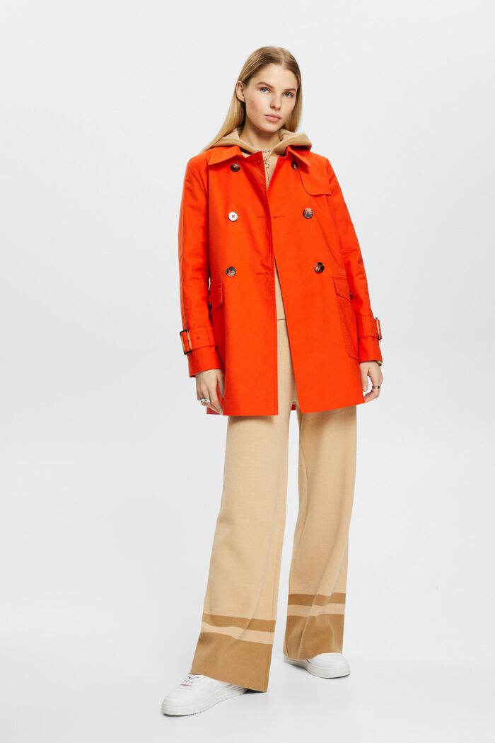 Short double-breasted trench coat, ORANGE RED, detail image number 1