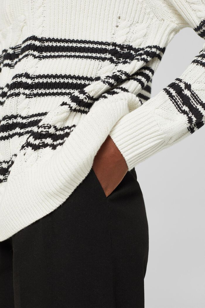 Knitted zip-neck top with a cable knit pattern, OFF WHITE, detail image number 2