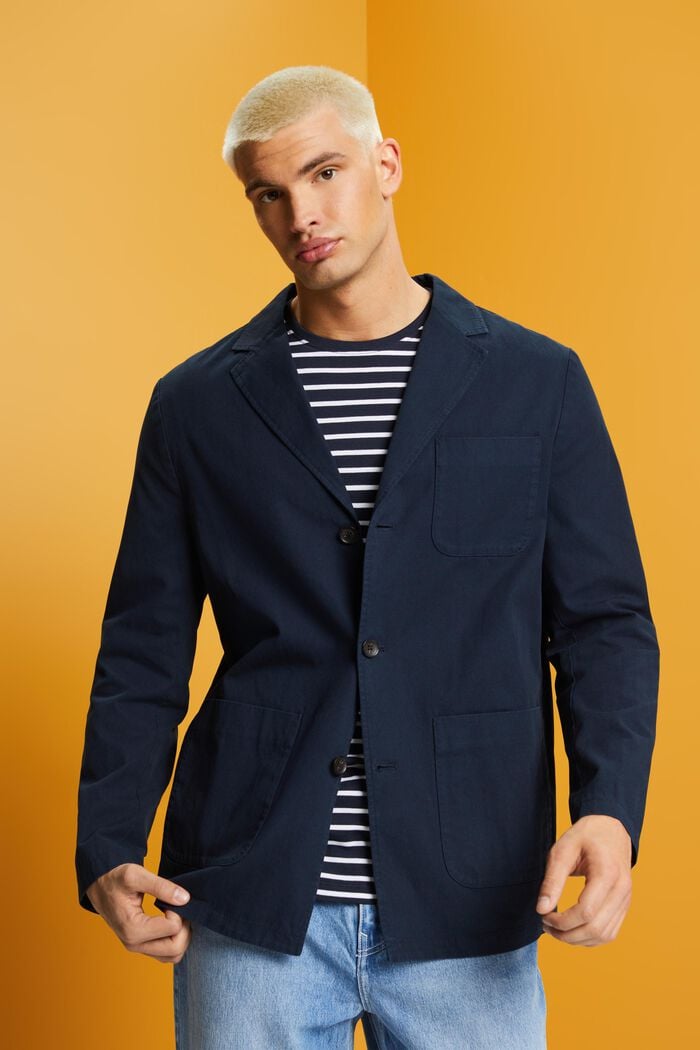 Cotton-Twill Blazer Jacket, NAVY, detail image number 0