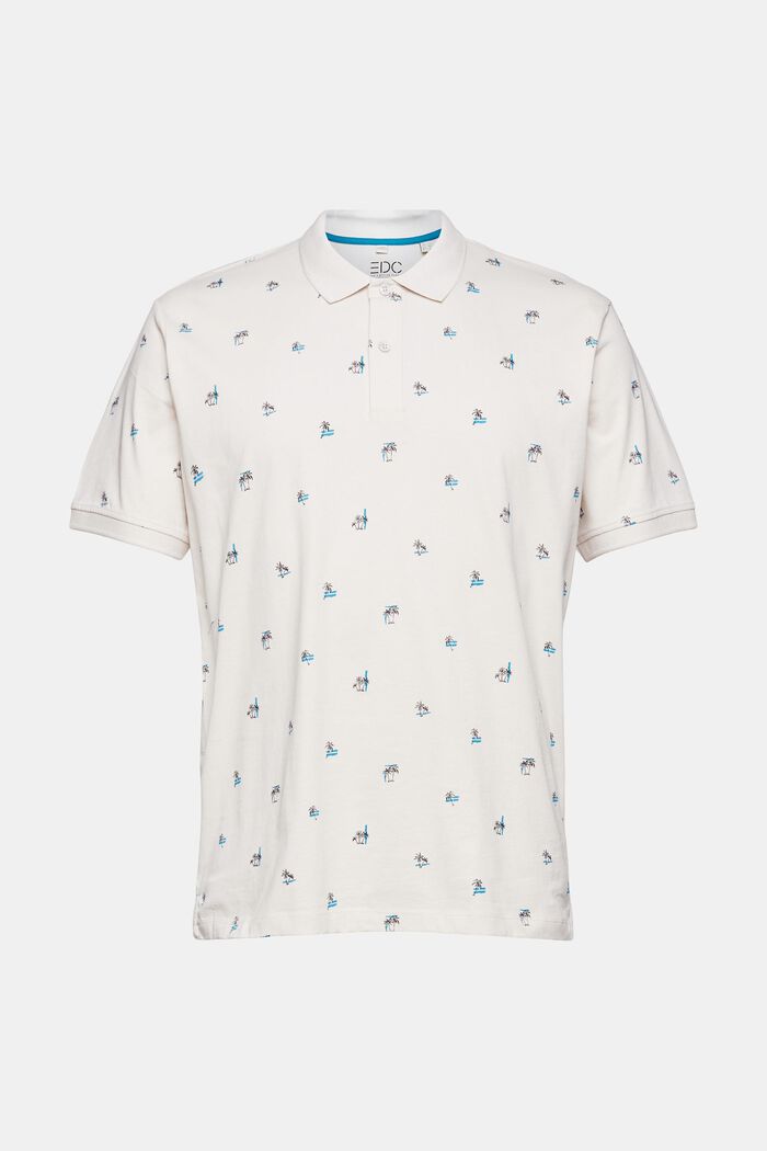 Jersey polo shirt with a print, LIGHT BEIGE, overview
