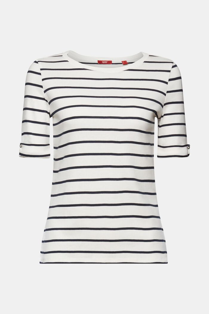 Striped Round Neck Cotton Top, OFF WHITE, detail image number 6