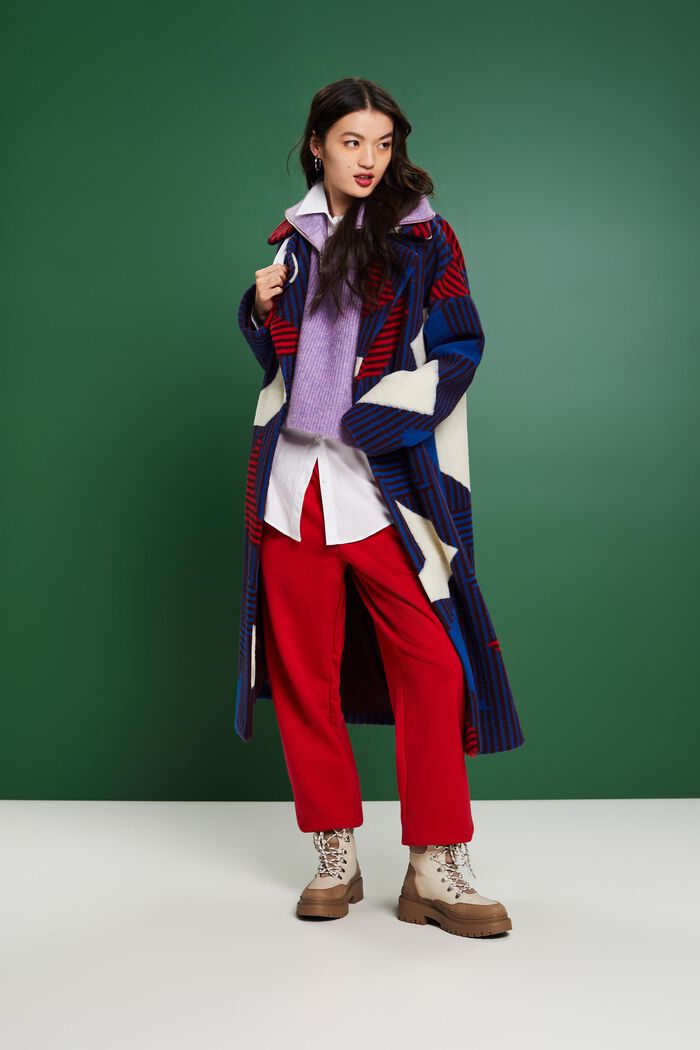 Printed Wool-Blend Coat, BORDEAUX RED, detail image number 0