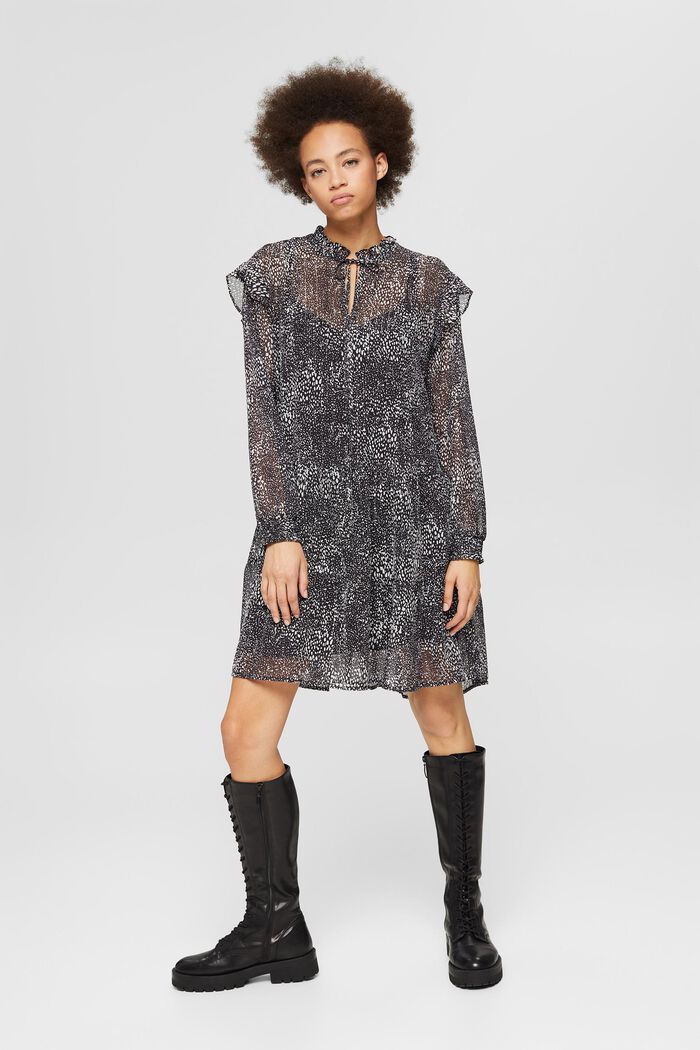 Tiered chiffon dress, LENZING™ ECOVERO™, BLACK, detail image number 6