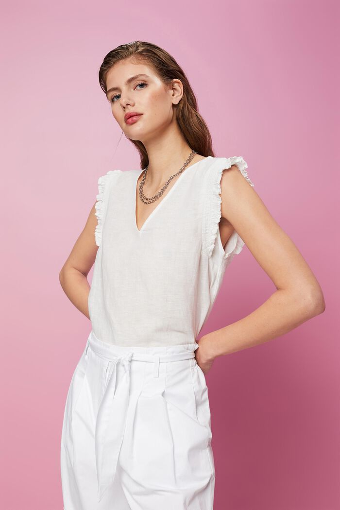 Sleeveless linen blend blouse, OFF WHITE, detail image number 4