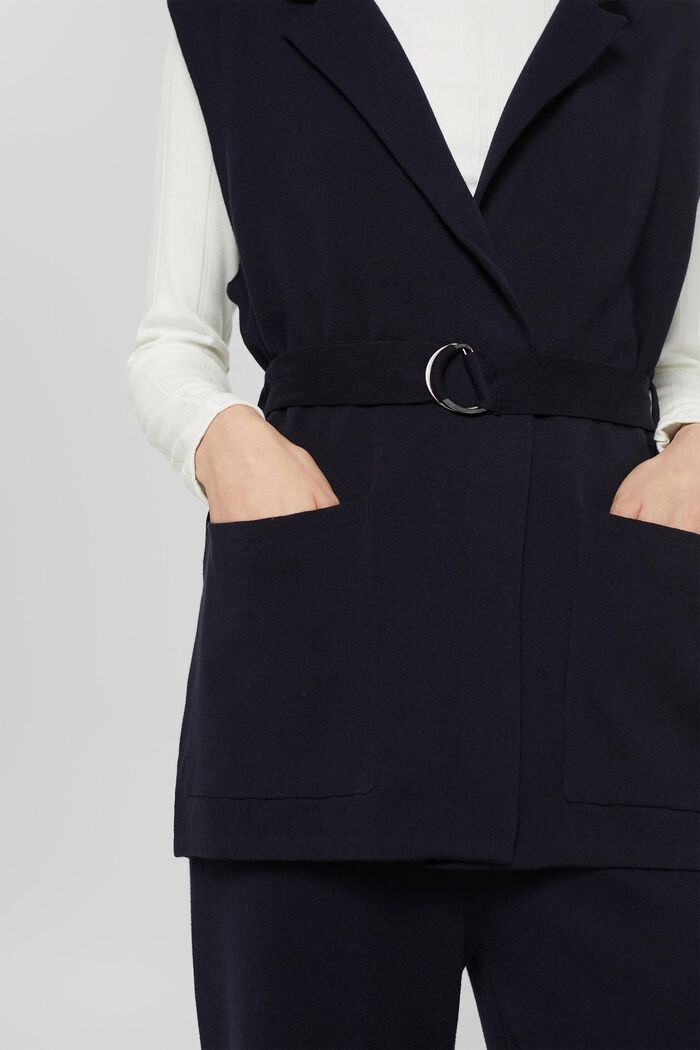 Knitted waistcoat with a belt, NAVY, detail image number 2