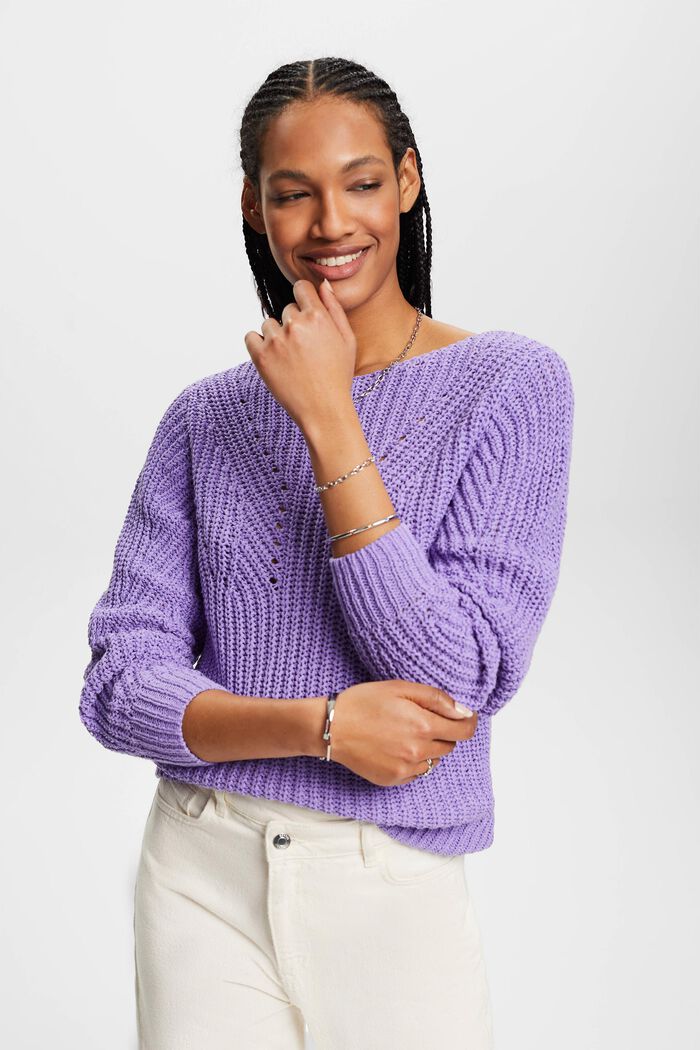 Open-Knit Sweater, PURPLE, detail image number 0