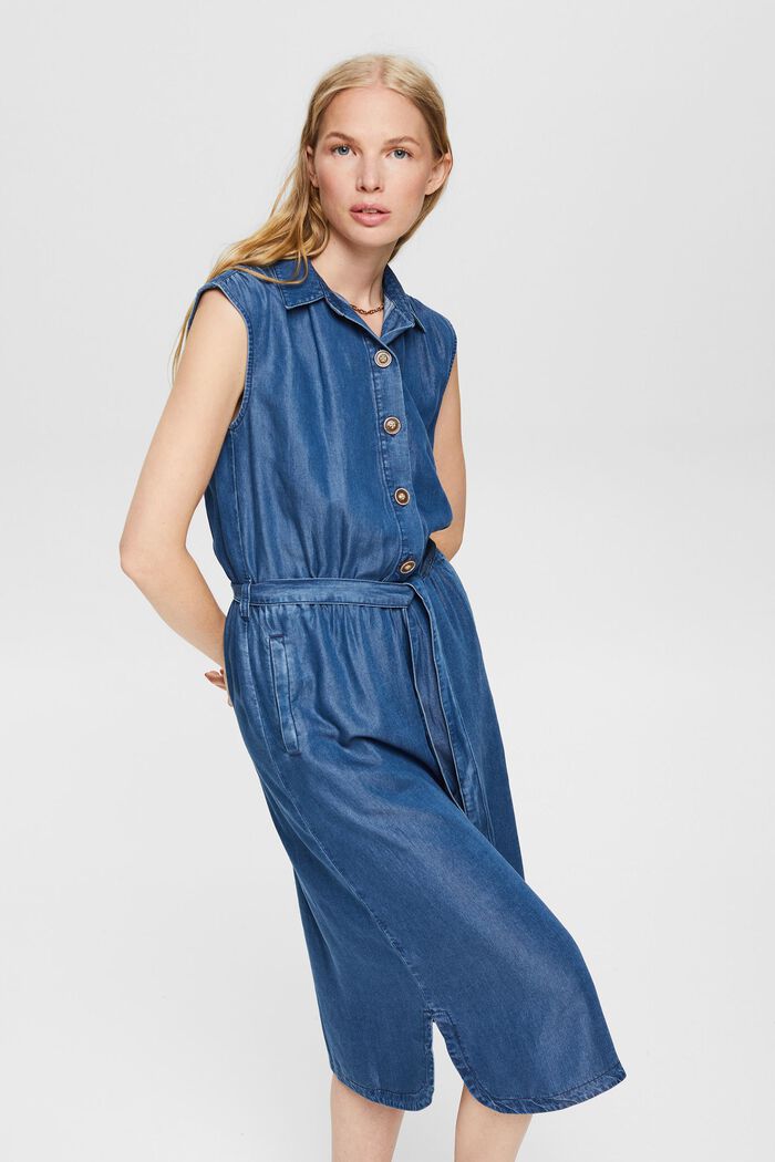 Made of TENCEL™: denim-look dress, BLUE MEDIUM WASHED, overview