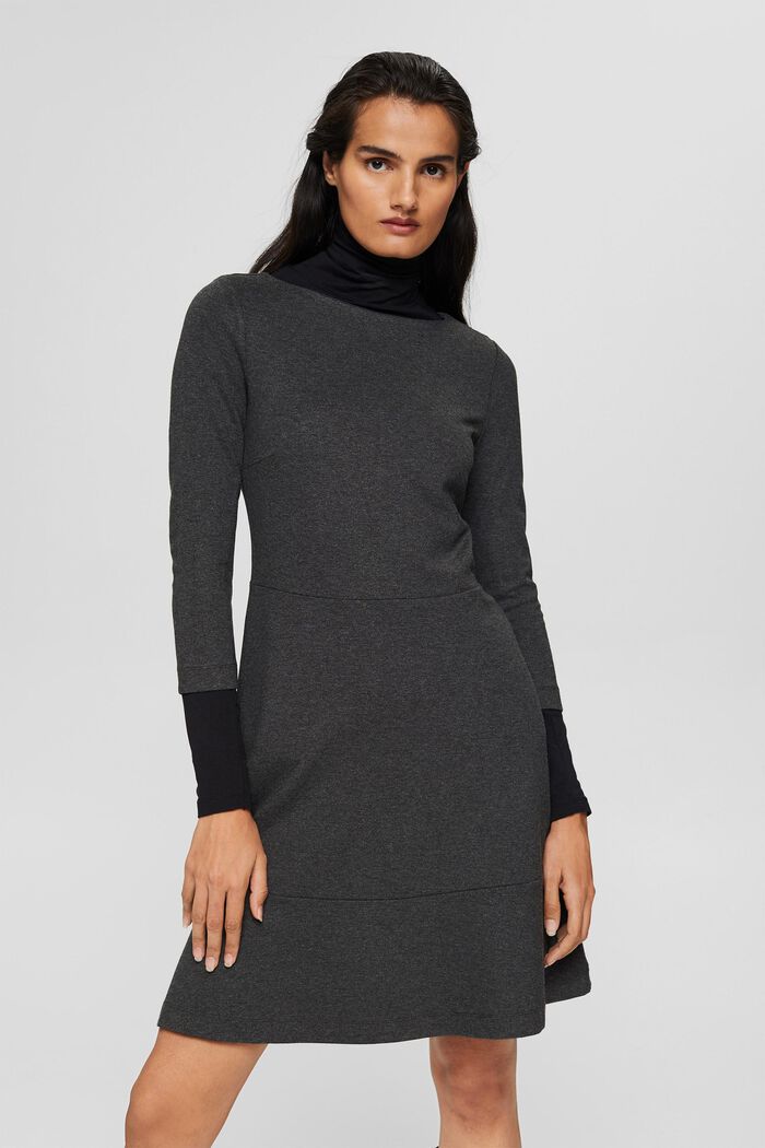 Knee-length knit dress with a flounce hem, ANTHRACITE, detail image number 0