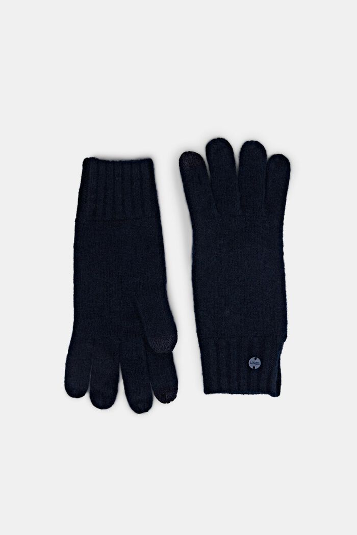Rib-Knit Gloves, NAVY, detail image number 0