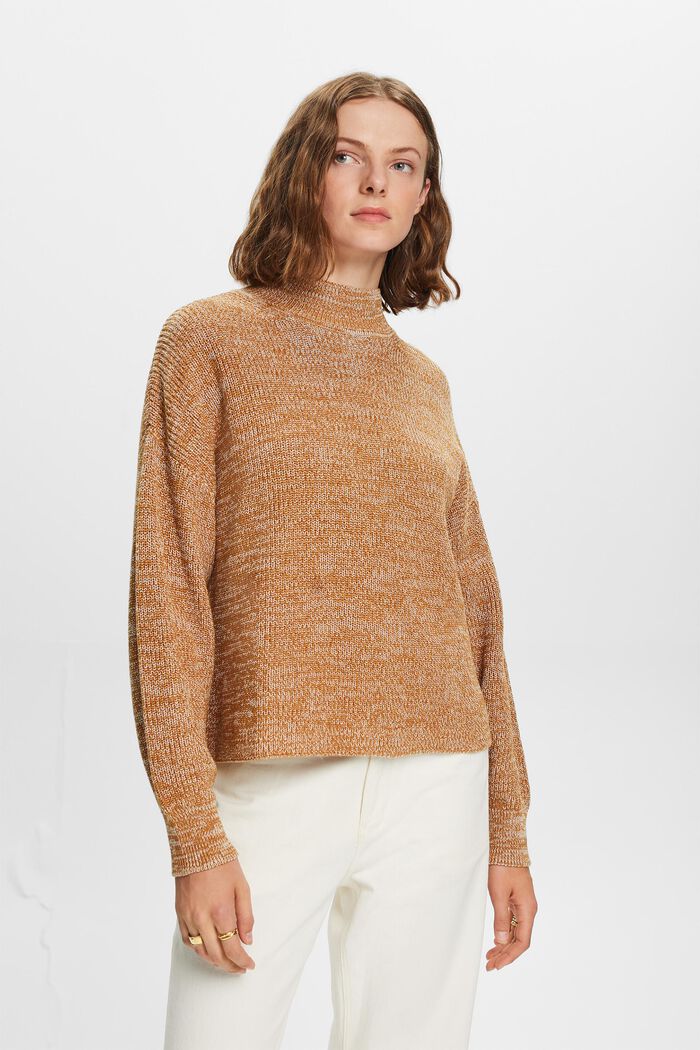 Ribbed Knit Mock Neck Sweater, CAMEL, detail image number 2