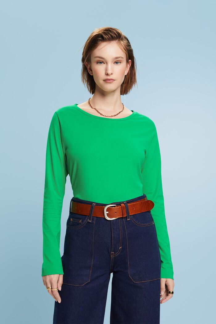 Round Neck Top, GREEN, detail image number 1