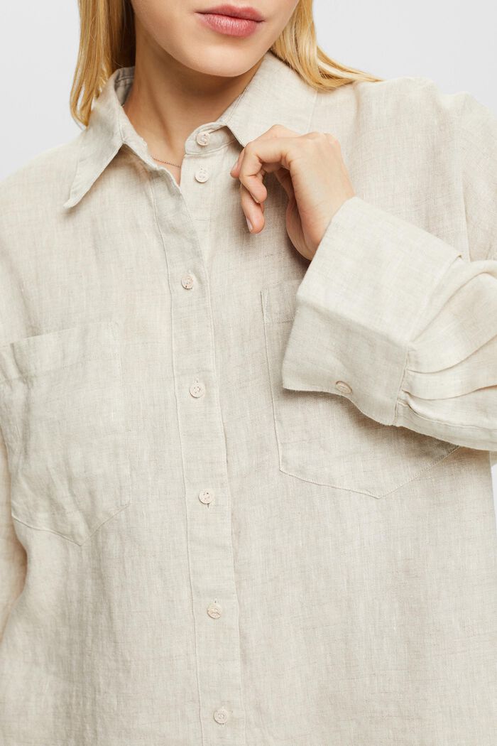 Linen Long-Sleeve Blouse, BEIGE, detail image number 3