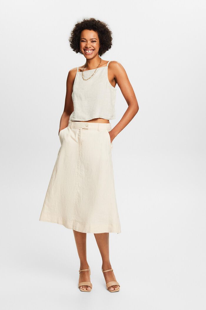 Linen A-Line Midi Skirt, CREAM BEIGE, detail image number 5