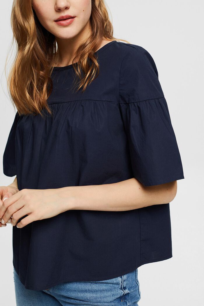 Blouse with short sleeves, organic cotton, NAVY, detail image number 2