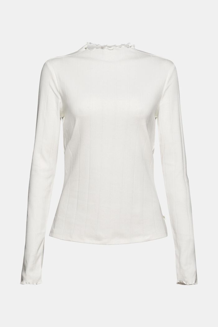 Long sleeve top with wavy edges, OFF WHITE, overview