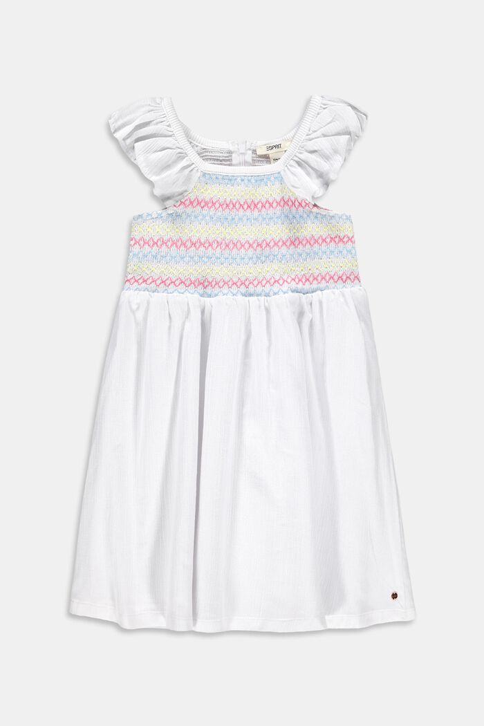 Smocked dress with cap sleeves, WHITE, overview