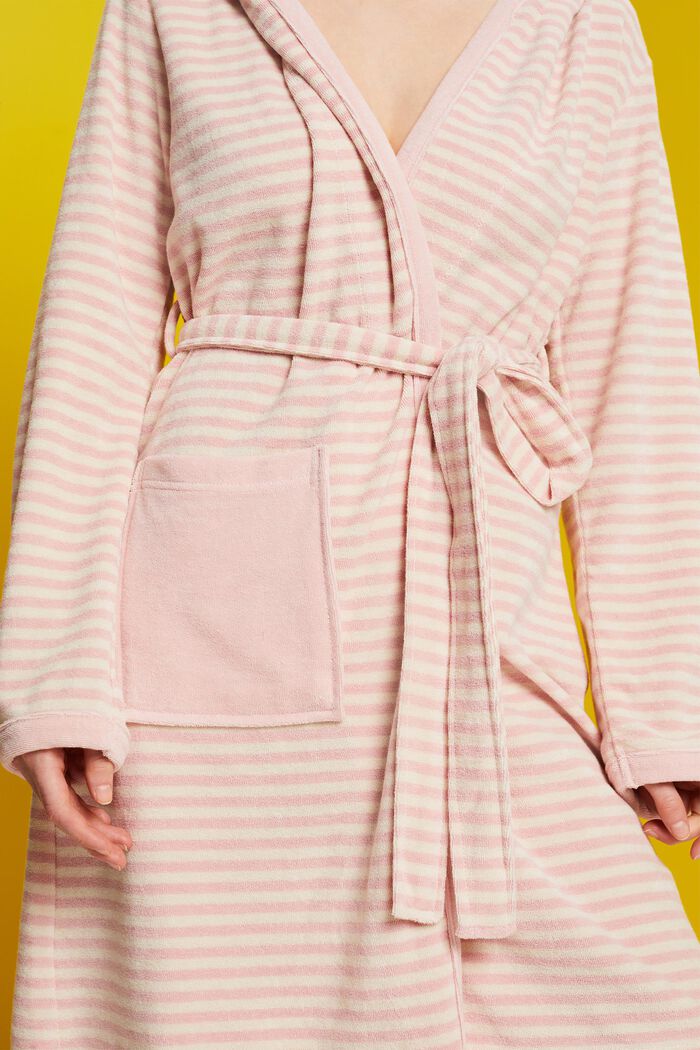 Striped terry cloth bathrobe with hood, ROSE, detail image number 2