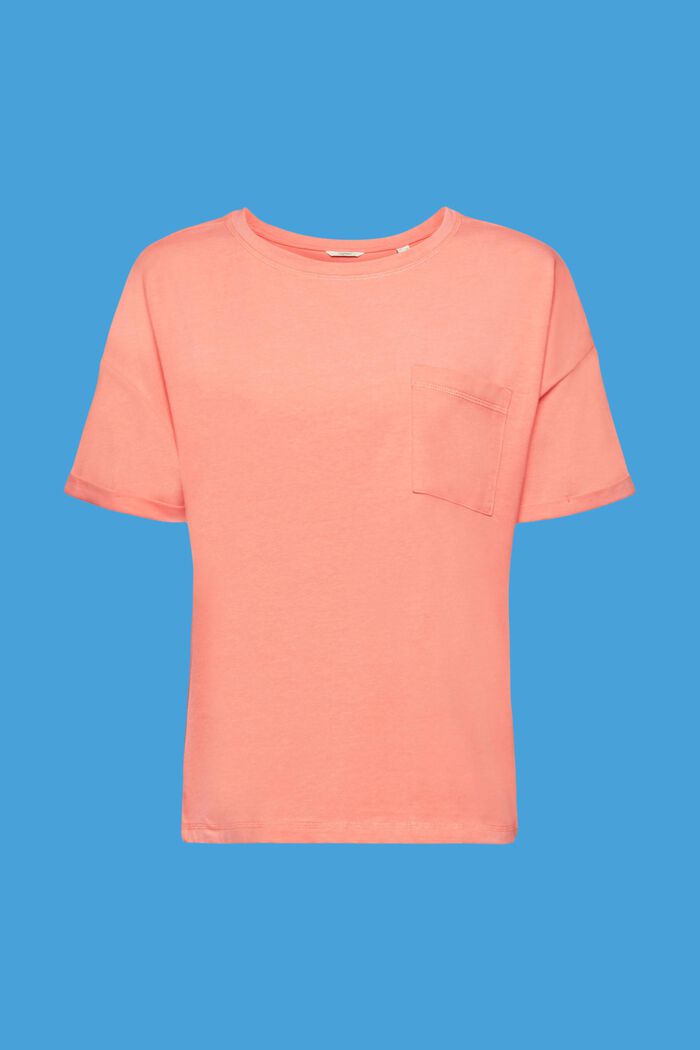 T-shirt with a breast pocket in blended cotton, CORAL, detail image number 5