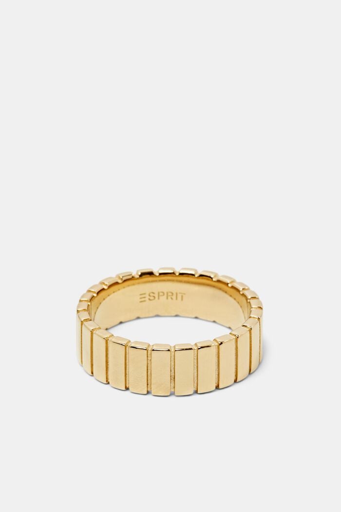 Gold-coloured ribbed ring, sterling silver, GOLD, detail image number 0