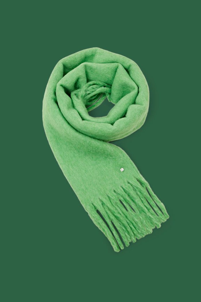 Fringed Knit Scarf, LIGHT GREEN, detail image number 0