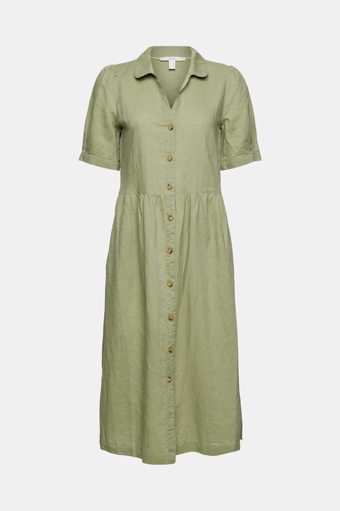 Made of blended linen: midi-length dress, LIGHT KHAKI, overview