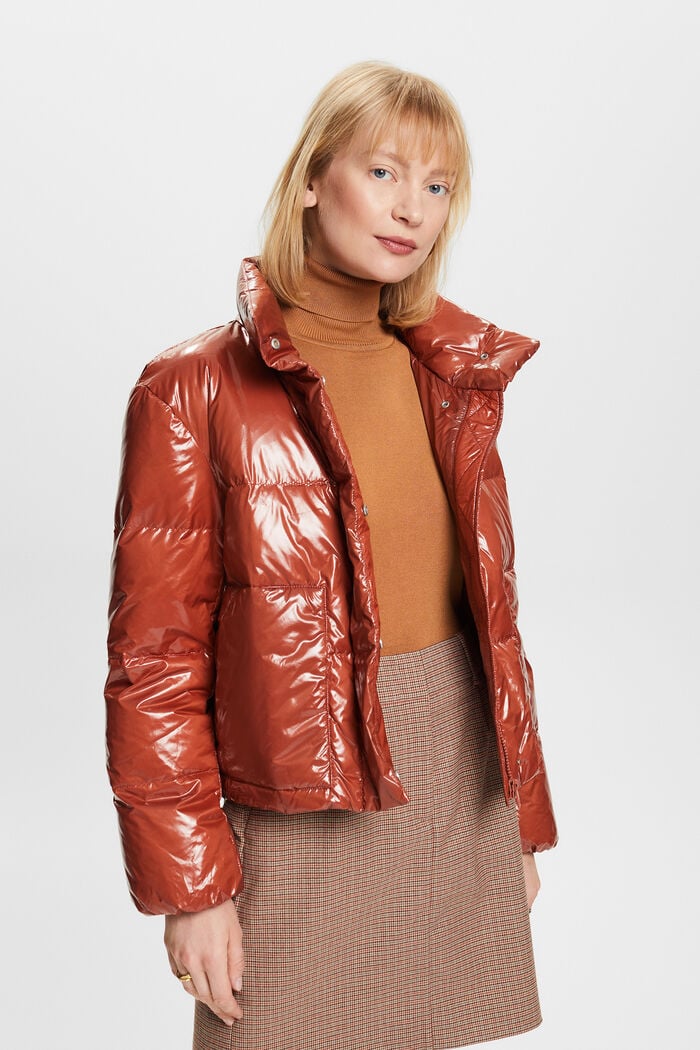 Glossed-Shell Puffer Jacket, TERRACOTTA, detail image number 2
