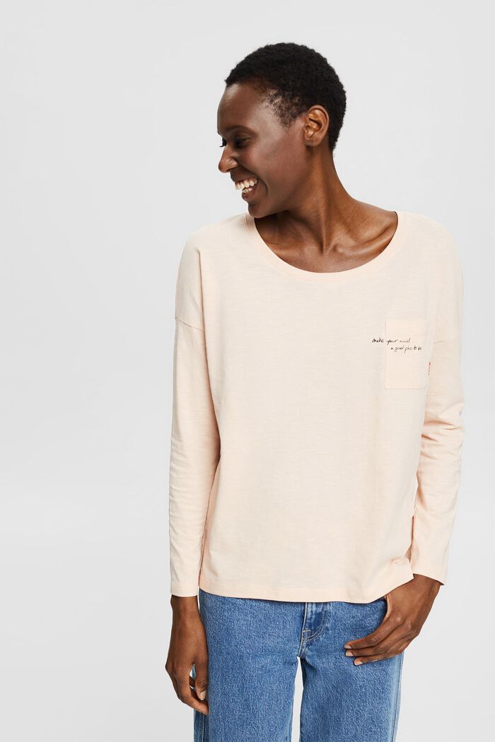 Long sleeve top with lettering, organic cotton, NUDE, detail image number 0