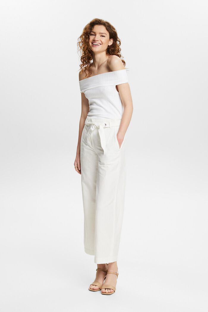 Cotton-Linen Cropped Culotte, OFF WHITE, detail image number 1
