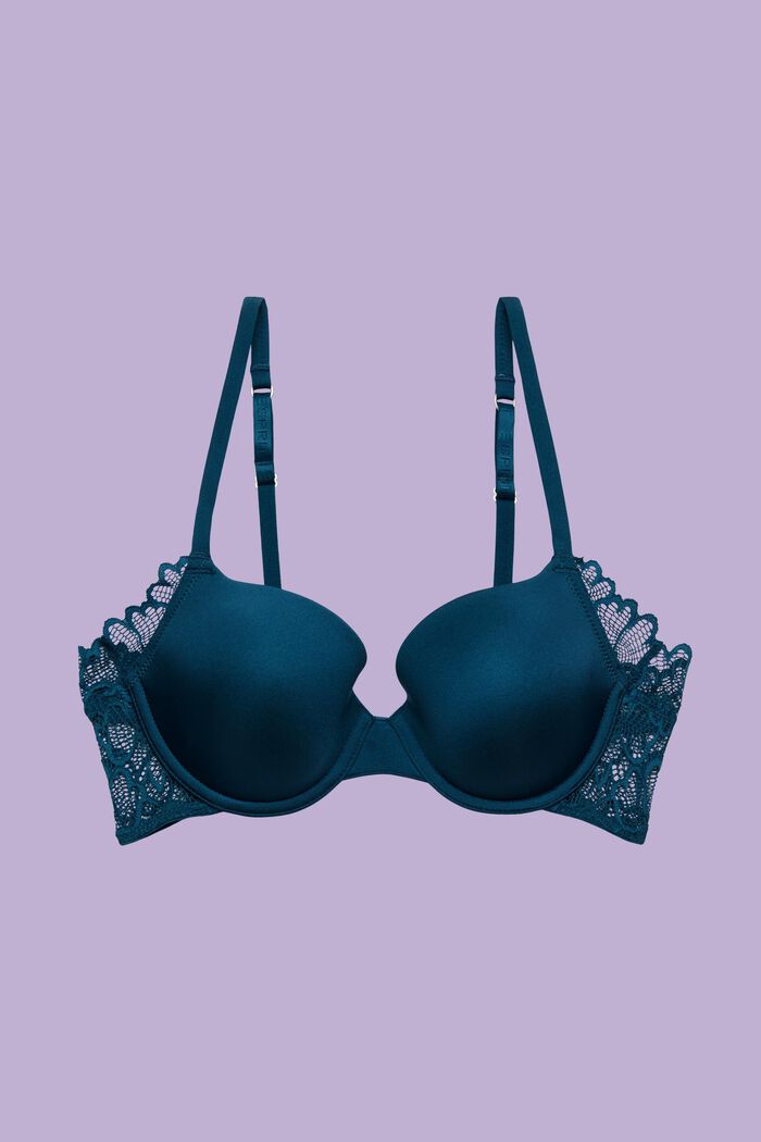 Padded Underwire Lace Bra, PETROL BLUE, detail image number 4
