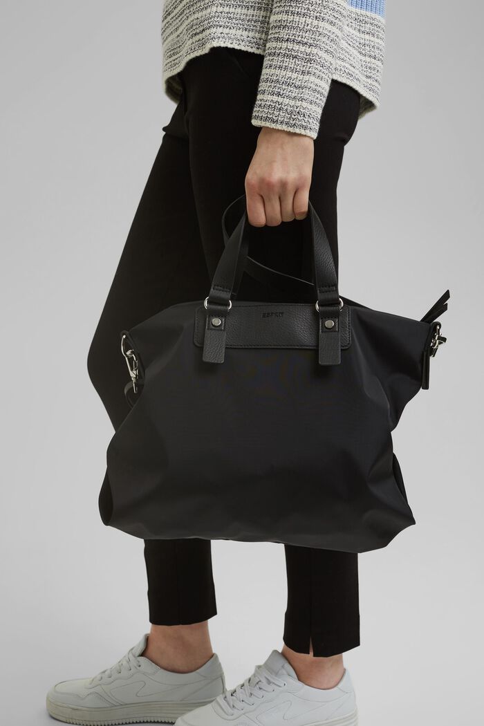 Recycled: Nylon bag with faux leather details, BLACK, detail image number 1