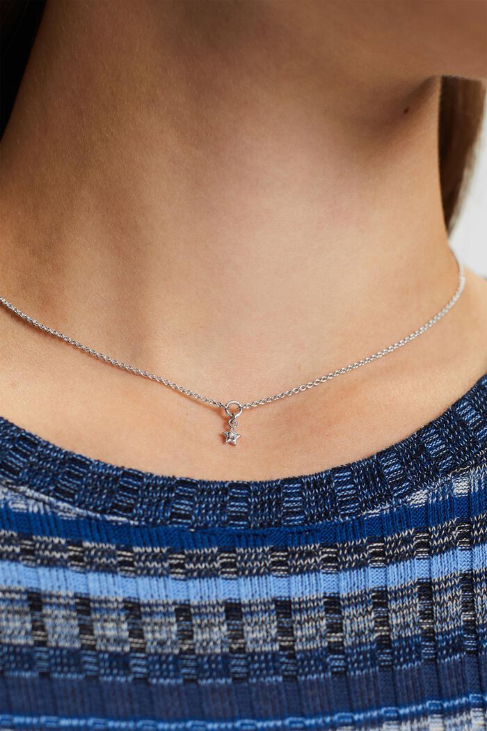 Dainty Sterling Silver Diamond Necklace, SILVER, detail image number 2