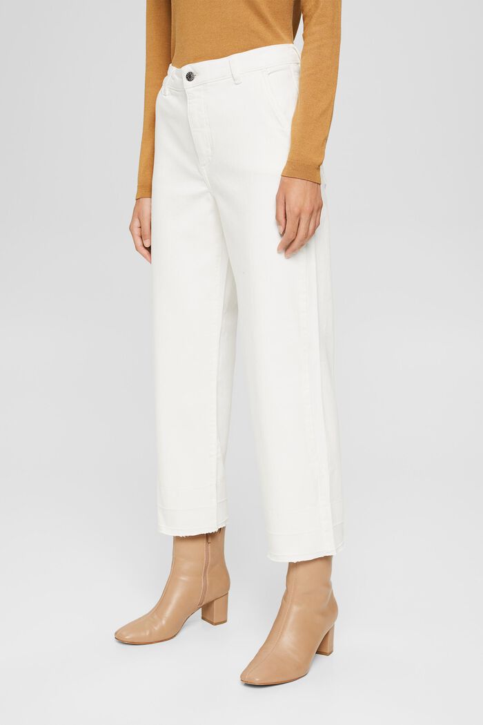 Wide 7/8 trousers with unfinished hems, OFF WHITE, overview