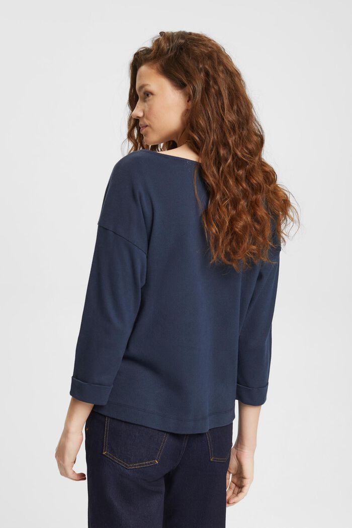 Pointelle 3/4 sleeve top, NAVY, detail image number 4